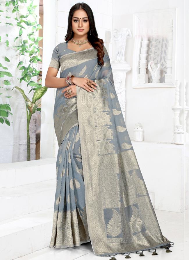 Top Dyed Silk Grey Festival Wear Weaving Saree